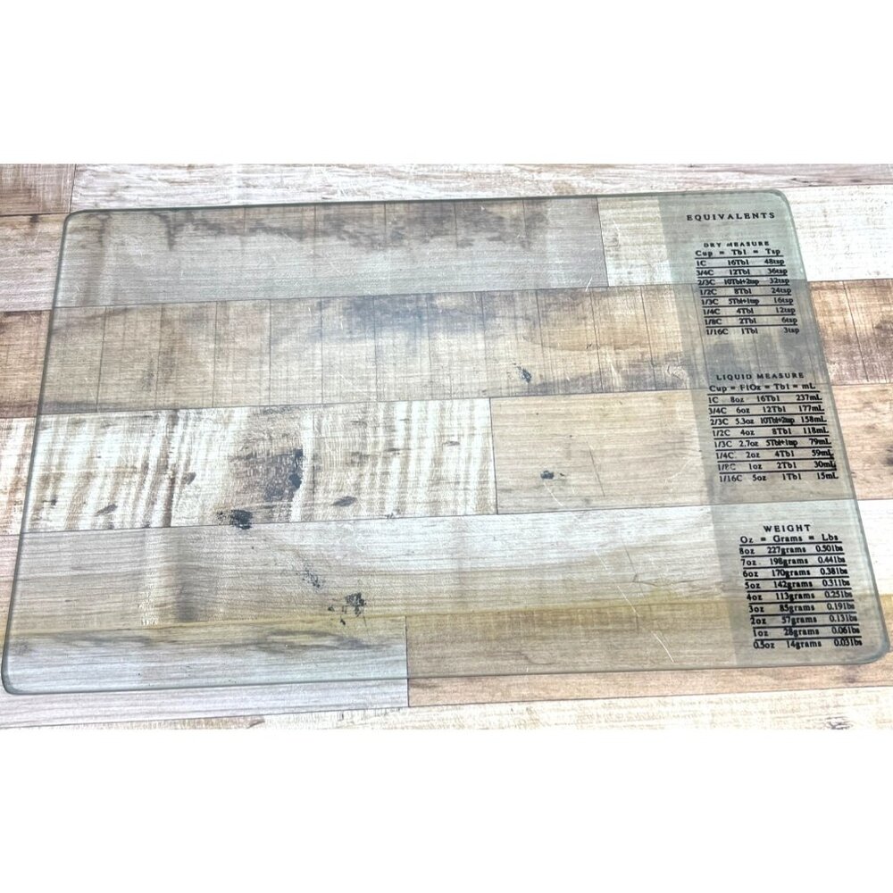 Glass Cutting Board With Measurement Equivalents Chart For Dry Liquid & Weight